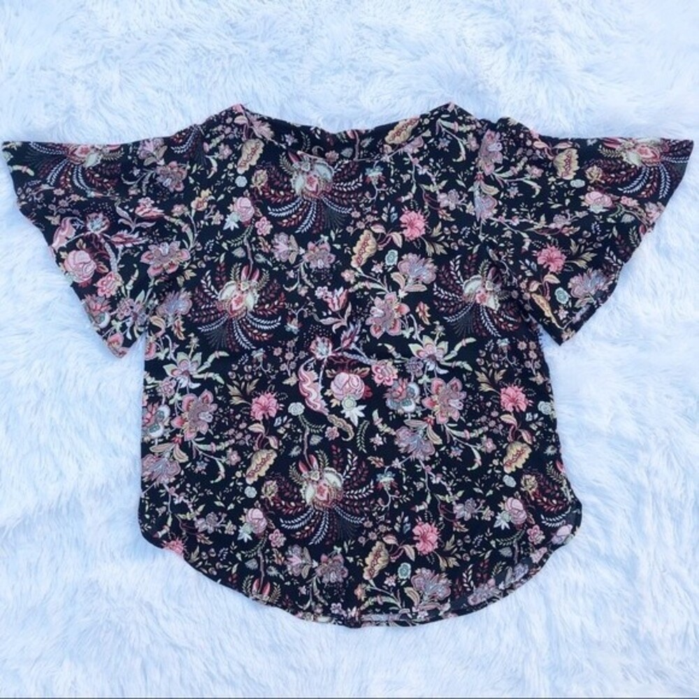 H&M Floral Print Flutter Sleeves Top Size 4